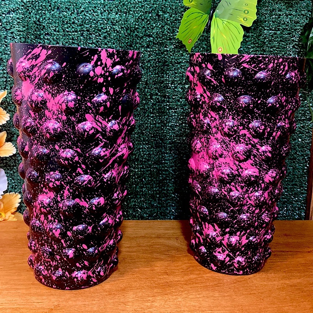 Neon Pink / Black “BubbleGum” Glass Vases